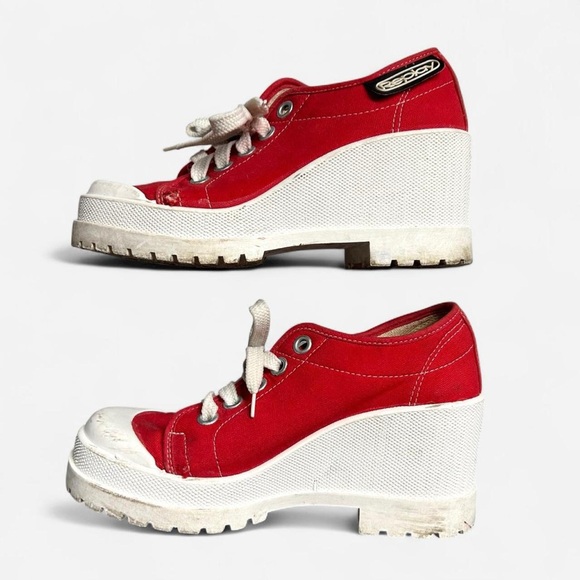 Vintage Replay Red Platform Sneaker Wedges - Picture 3 of 8